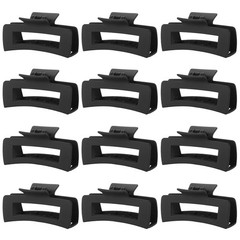 12 Pack Large Black Square Hair Claw Clips 1 Count (Pack of 12), Large-Black