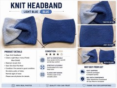 Acrylic Knit Twist Headband Stretch Solid Blue/Light Blue Womens One Size