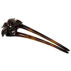 French Belle Flower Large Tortoise Shell Slide Hair Celluloid Chignon Stick Pin