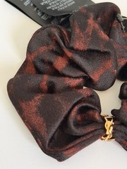 NWT Saint Laurent YSL Cassandre Logo Leopard Silk Cashmere Scrunchie Hair Tie