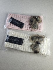 (2)Leader Women’s Cable-Knit Stretch Headband Faux Fur Bow, Pink/White