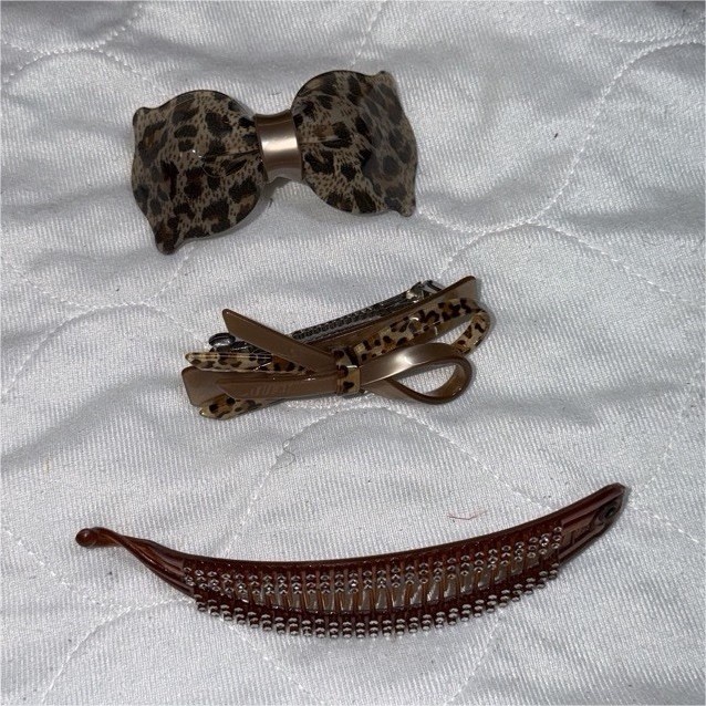 Set of 3 Brown Beige Animal Print Hair Clips for Women, Plastic Accessories