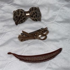 Set of 3 Brown Beige Animal Print Hair Clips for Women, Plastic Accessories