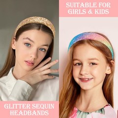 Glitter Headbands for Girls, Sparkly Sequin Headband Hairbands for Girls Non-…