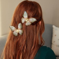 BEIQIYA 2pcs Butterfly Hair Clips, 1 Count (Pack of 2), Gray & Orange