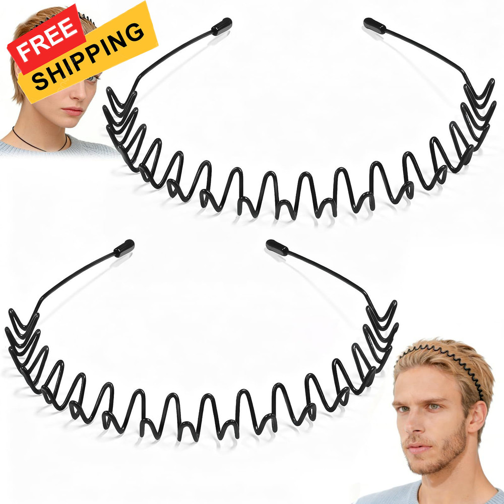 ZASZO 2 Pcs Metal Hair Band, Fashion Wavy Spring 1 Count (Pack of 2), Black