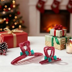 2-Pack Christmas Hair Claw Clips for Women, Medium & Small Size Glossy Red Gr…
