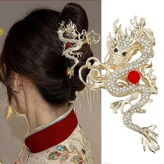 The Spring Festival Large Metal Rhinestone Hair Clips – Design Gold Hair Dragon