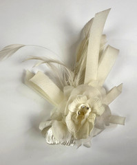 Vintage Handmade Bridal Hair Clip by Nancy Shefts Ivory Flower Feather Wedding