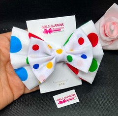 Multicoloured Spotty Hair Bow Hairband Hair Tie Band Bobbles Rainbow Fabric