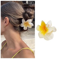 IRCOMULTI Large Flower Hair Claw Hairclip 1 Count (Pack of 1), Yellow White