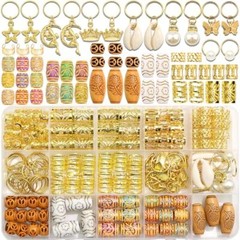 177PCS Hair Jewelry for Braids Gold Dreadlock Cuffs Shell Loc Charms Colorful