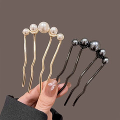 2pcs U Shaped Pearl Hair Pins Elegant Metal Fork Hair Clips for Women