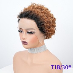 1cmx13cm Lace Frontal 100% Human Hair Wavy Pixie Cut Full Wig for Women,9 colors