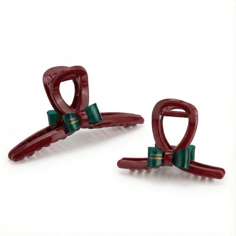 2-Pack Christmas Hair Claw Clips for Women, Medium & Small Size Glossy Red Gr…