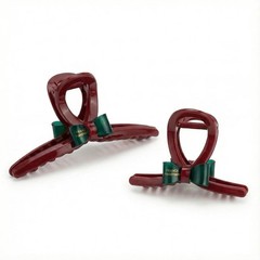 2-Pack Christmas Hair Claw Clips for Women, Medium & Small Size Glossy Red Gr…