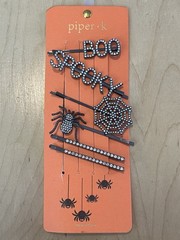 Piper K Halloween Hair Clip Set Rhinestone BOO Spooky Spider Web 6 Pins Bling
