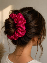 Handmade Satin Silk Scrunchie Hair Tie Small Large Women Girls Soft Elastic