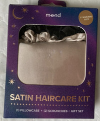 MEND Satin Haircare Kit 1 Standard Size Pillowcase 2 Schrunchies Gift Set NEW