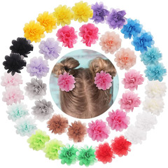 40PCS 2″ Chiffon Flower Hair Bows Clips Flower Tiny Hair Clips Fine Hair for Gir