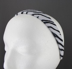 Black White zebra stripe faux fur animal print headband hair band 1 /8″ wide