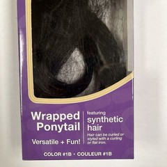 Conair Hype Faux Hair Wrapped Ponytail Color 1B Black 19399-A Straight Or Curl