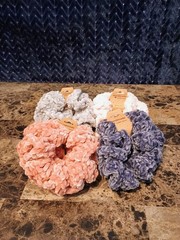 Crochet Velvet Scrunchies, lot of 4 pairs