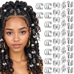 Mabor Silver Hair Cuffs for Braids, 40Pcs Silver Hair Ring Jewelry for Braids…