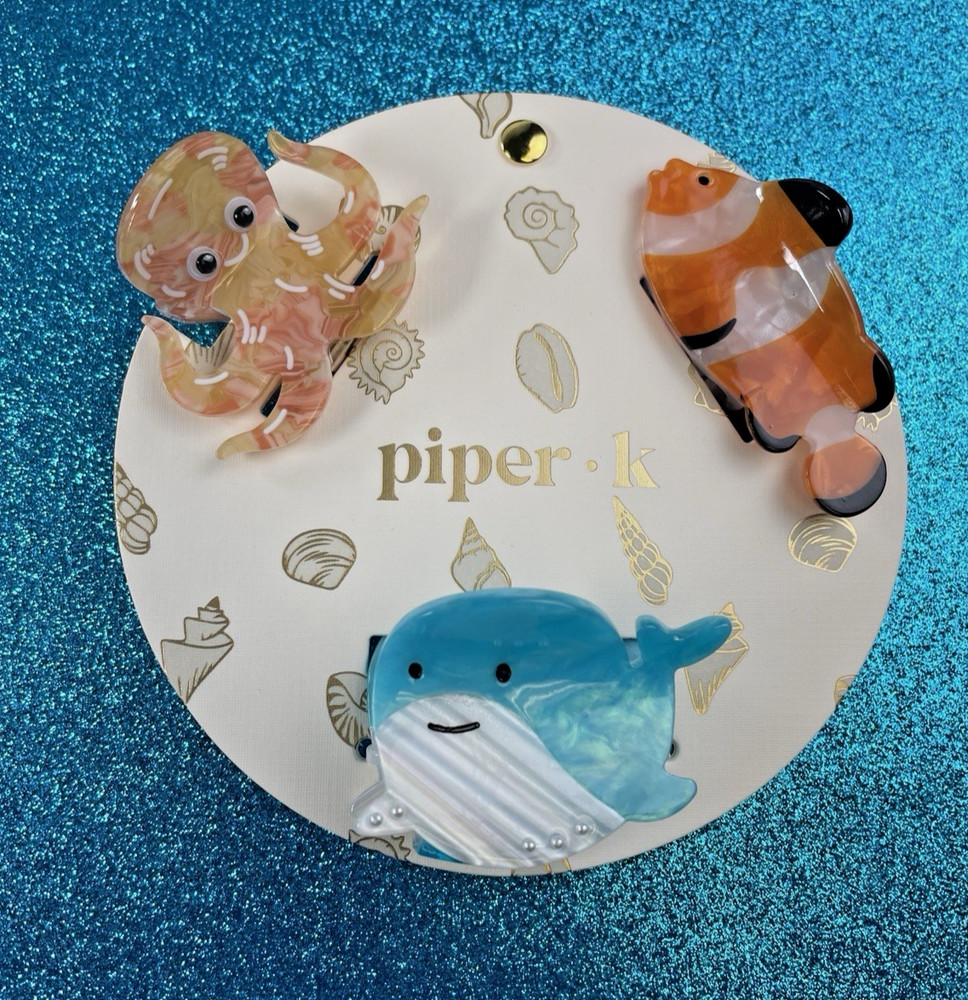 PIPER K Hair Claw Clip Sea Life Water Clown Fish Octopus Whale Set/3 NEW