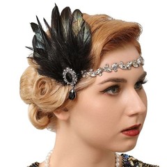 GENBREE 1920s Flapper Headband Gatsby Headpiece Black Feather One Size,