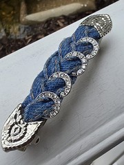 Vintage Delsol Made In France Blue Denim Rhinestone Barrette Hair Clip 3.5″