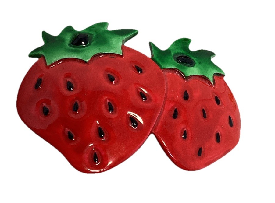 Strawberry Hair Barrette Clip Retro Fruit Design Red Green Enamel Style 4”
