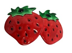 Strawberry Hair Barrette Clip Retro Fruit Design Red Green Enamel Style 4”