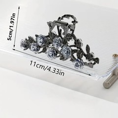 Large Metal Blue Floral Hair Claw Clips with Glitter Design – Spring Hair Access