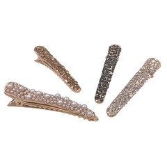4 Gold Tone Rhinestone Crystal Pearl Beak Duckbill Alligator Clip Pin Hair