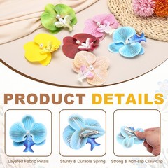 Orchid Flower Hair Clips (3.5 Inch) 3Pcs, Hair Flowers for Women, Light Blue