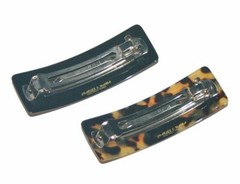 Women Barrette Long Rectangle Tortoiseshell Black Spot Hair Clip Made in France