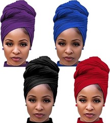 Head Wraps for Black Women Stretch Head 4pcs-black&purple&royal_blue&wine_red
