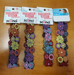4 Pack: Scunci Hair Wrap Bright Color Flowers Lace Headband (1425-R9P1b)