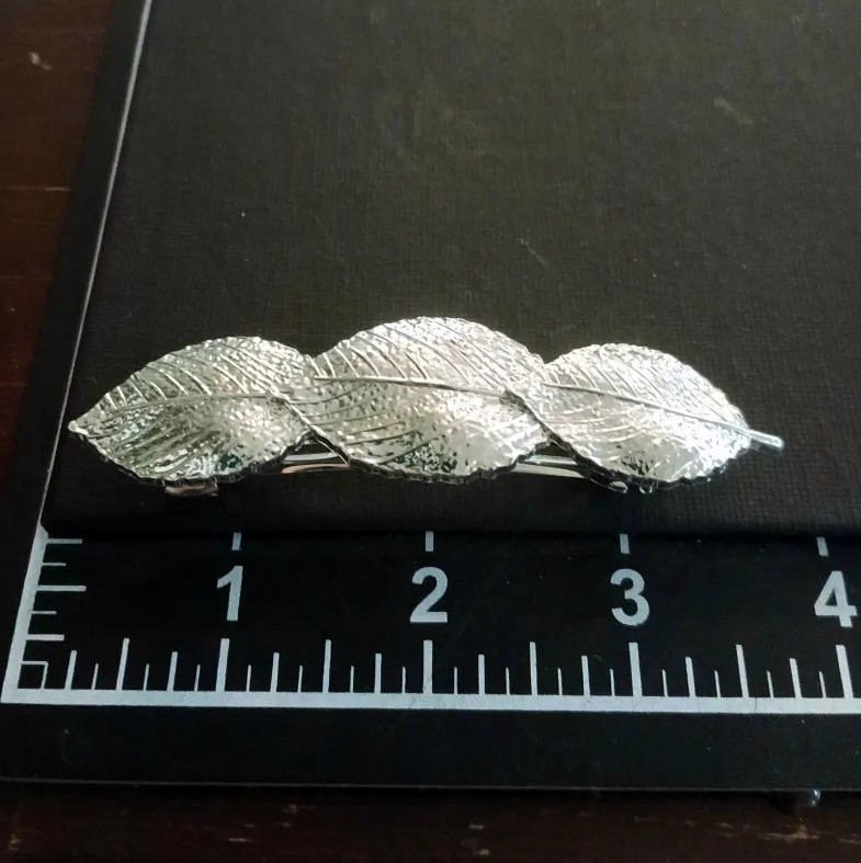 Minimalistic silver tone leaf metal womens barrette Decorative accent hair clasp