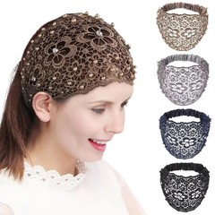 Elegant Women Hollow Headband Flower Pattern Shiny Rhinestones Faux Pearls Hair