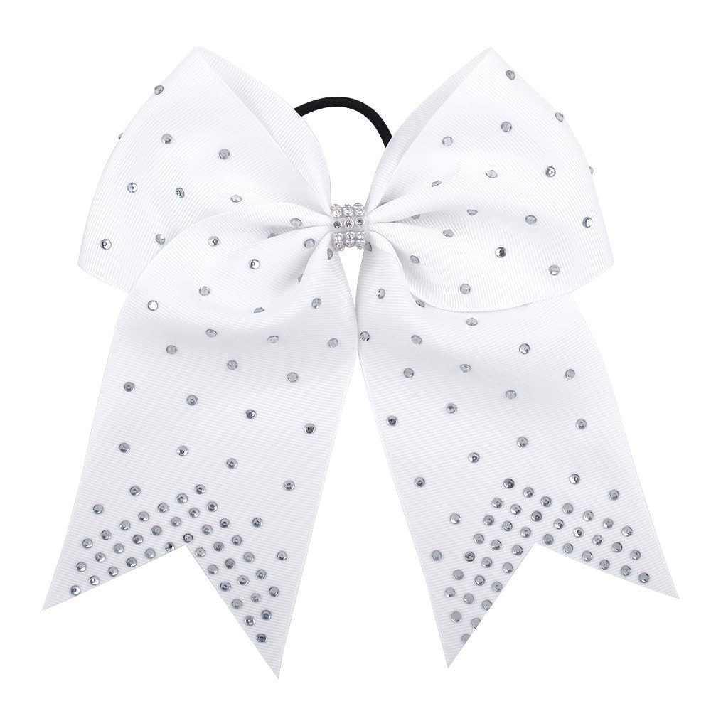 7 Inches Rhinestone Hair Bows Elastic Tie Ribbon Large Cheer Ponytail Holder