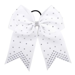 7 Inches Rhinestone Hair Bows Elastic Tie Ribbon Large Cheer Ponytail Holder
