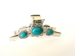 Long shiny turquoise green/blue silver boho design metal native tribal hair
