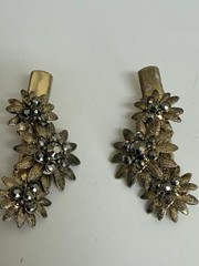 Pair Gold Tone Rhinestone Floral Hair Clips Barrettes 2″
