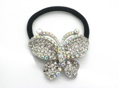 Crystal Hair Tie Wrap Boutique Pony Barrette for Any Hair Type Butterfly