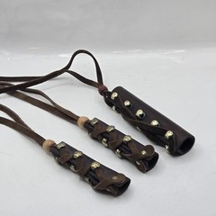 Set of 3 100% Leather Hair Bands W Brass Clips Two Braid Ties One Ponytail Tie