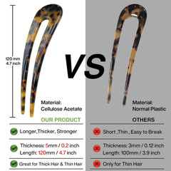 French Hair Forks Tortoise Shell U Shape Updo Hair Pins Clips for Thin Thick Hai