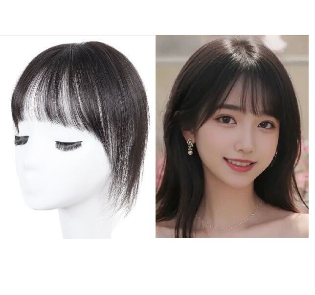 4.7″x5″ Cap 100% Human Hair Topper Fringe Bang Cover Head Top 10″, Center Parted