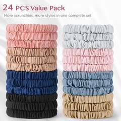 24 Pcs Silk Scrunchies, No Damage Skinny Hair Ties for Thick Thin Hair